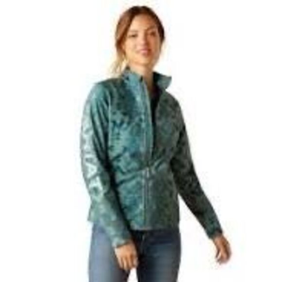 Ariat Womens Full Zip Geometric Print New Team Softshell Jacket Pinewood Medium - Picture 1 of 16